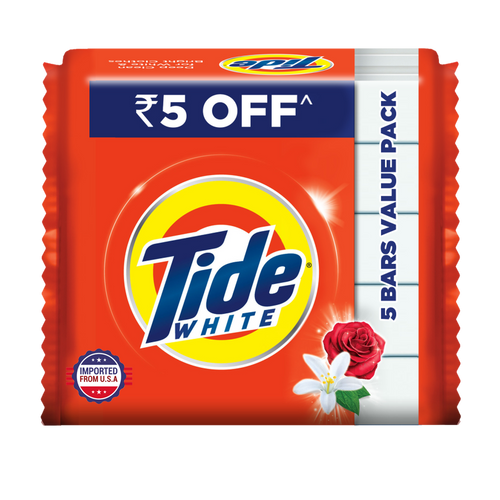 Tide White Detergent Bar Soap, Value Pack 200 gms x 5