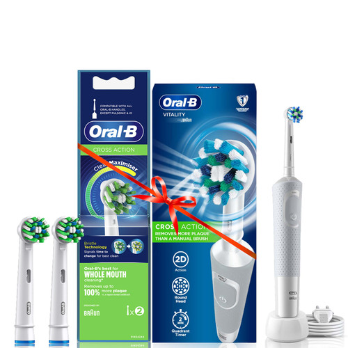 Oral-B Vitality 100 White Criss Cross Bundle Pack - Electric Toothbrush and Replacement Heads Refills_(Pack of 2)