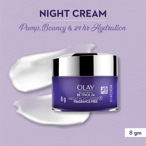 Olay Night Cream mini: Regenerist Retinol 24 Moisturiser for hydrated plump smooth skin, 8g