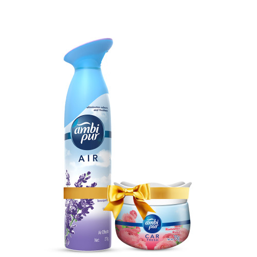 Ambi Pur Air Effect Lavender Bouquet Air Freshener , 275 g and Ambi Pur Car Freshener Gel Romantic Rose 75 g