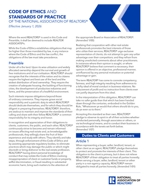 2026 Code of Ethics and Standards of Practice Pamphlet (100-Pack)