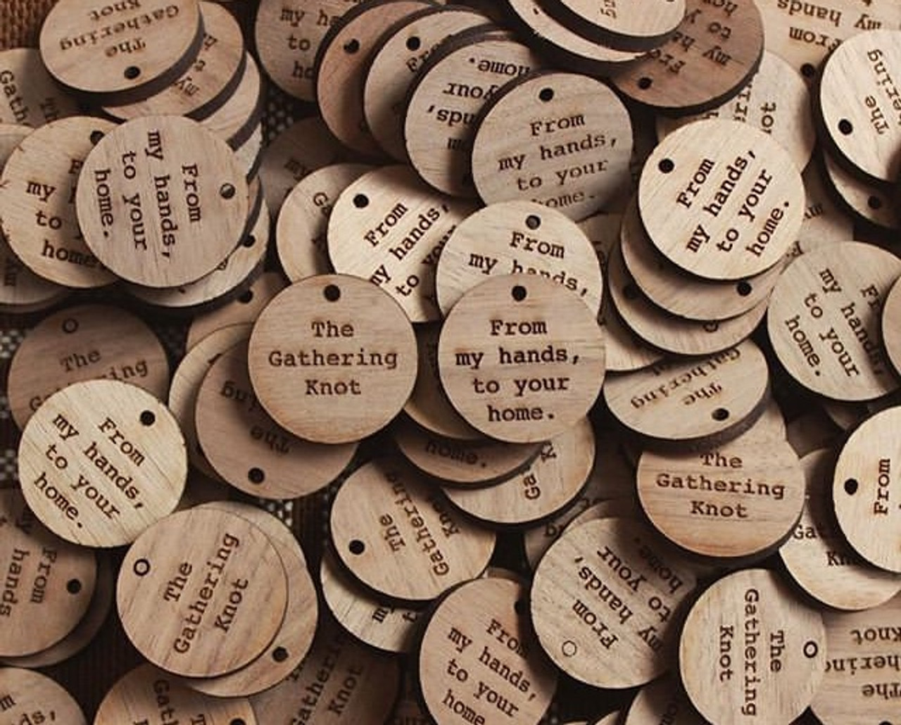 50 PCS Custom Wood Tags, Personalized Wood Tags with Logo Handmade Label  for Clothing Knitting Sewing Crochet Garment Labels (Round,Brown)