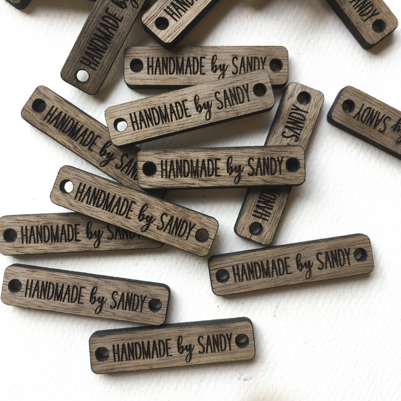 Custom handmade by wood tags by Paper Sushi