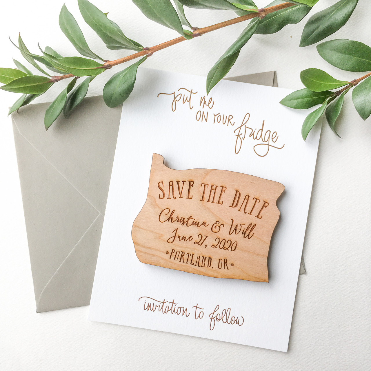 Heart Wedding Save the Date Wood Engraved Magnets by Paper Sushi