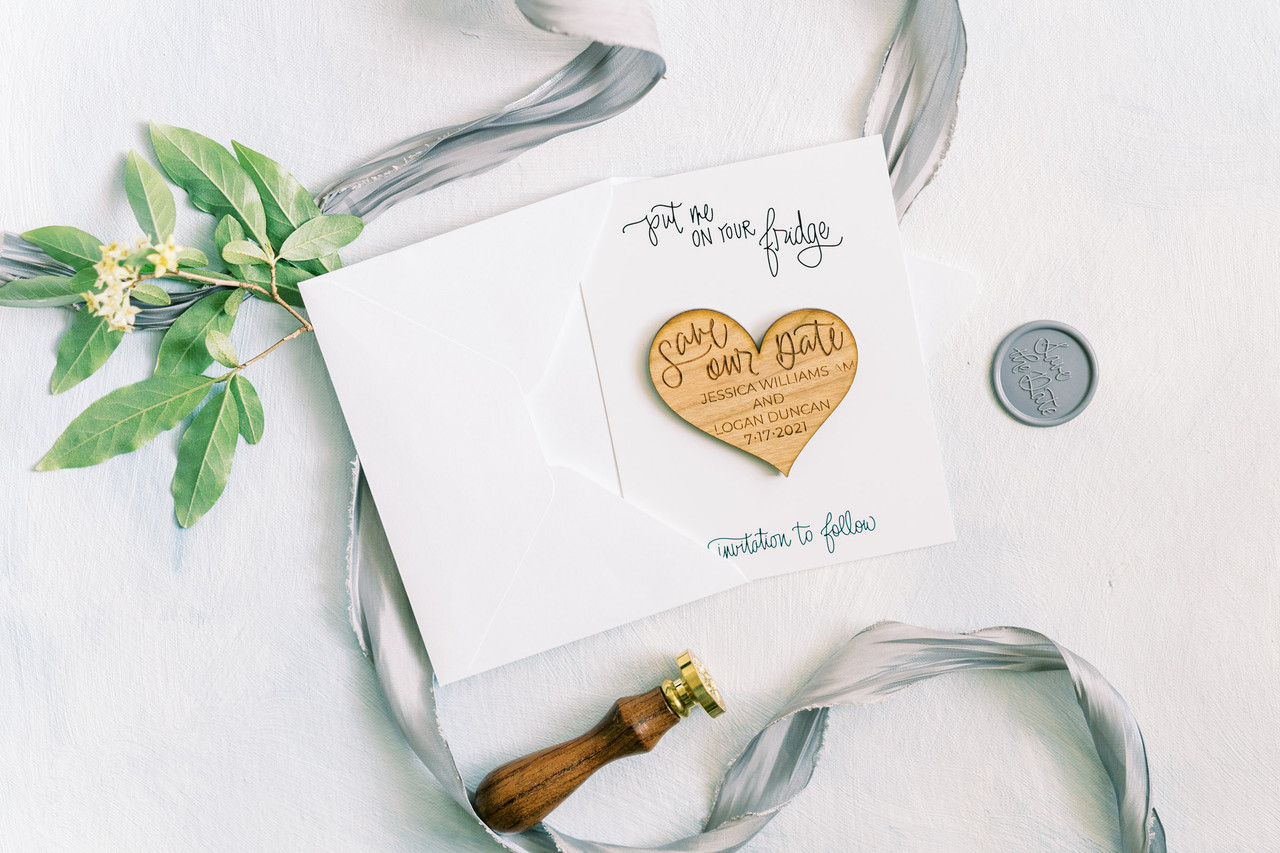 Heart Wedding Save the Date Wood Engraved Magnets by Paper Sushi