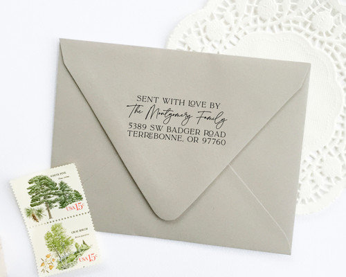 Return address stamp by Paper Sushi