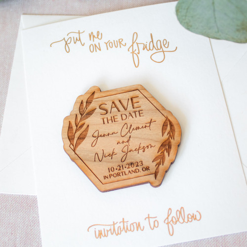 Floral hexagon Save the Date magnet by Paper Sushi