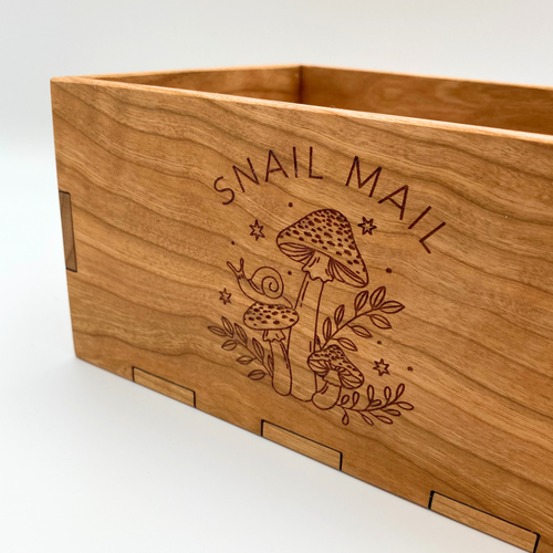 Snail Mail Wood Engraved Greeting Card Storage Box - A7 