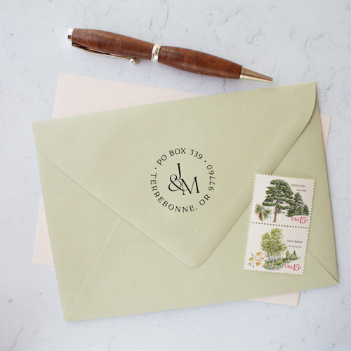 Personalized monogram return address stamp by Paper Sushi