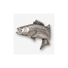 Morone saxatilis, 2.2 inches long X 1.8 inches tall. This handsome Pewter Jumping Striped Bass Drawer Pull (facing left) is ready to serve as both cabinet hardware and sculpture. The Harris collection of Drawer Pulls is a distinctive line of wildlife and outdoor accents for the kitchen, shop, cabin or workplace.