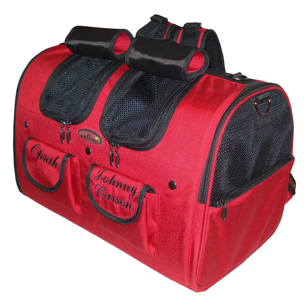 Backpack Pet Carrier for Two 8.5 lbs Pomeranians named Johnny Carson