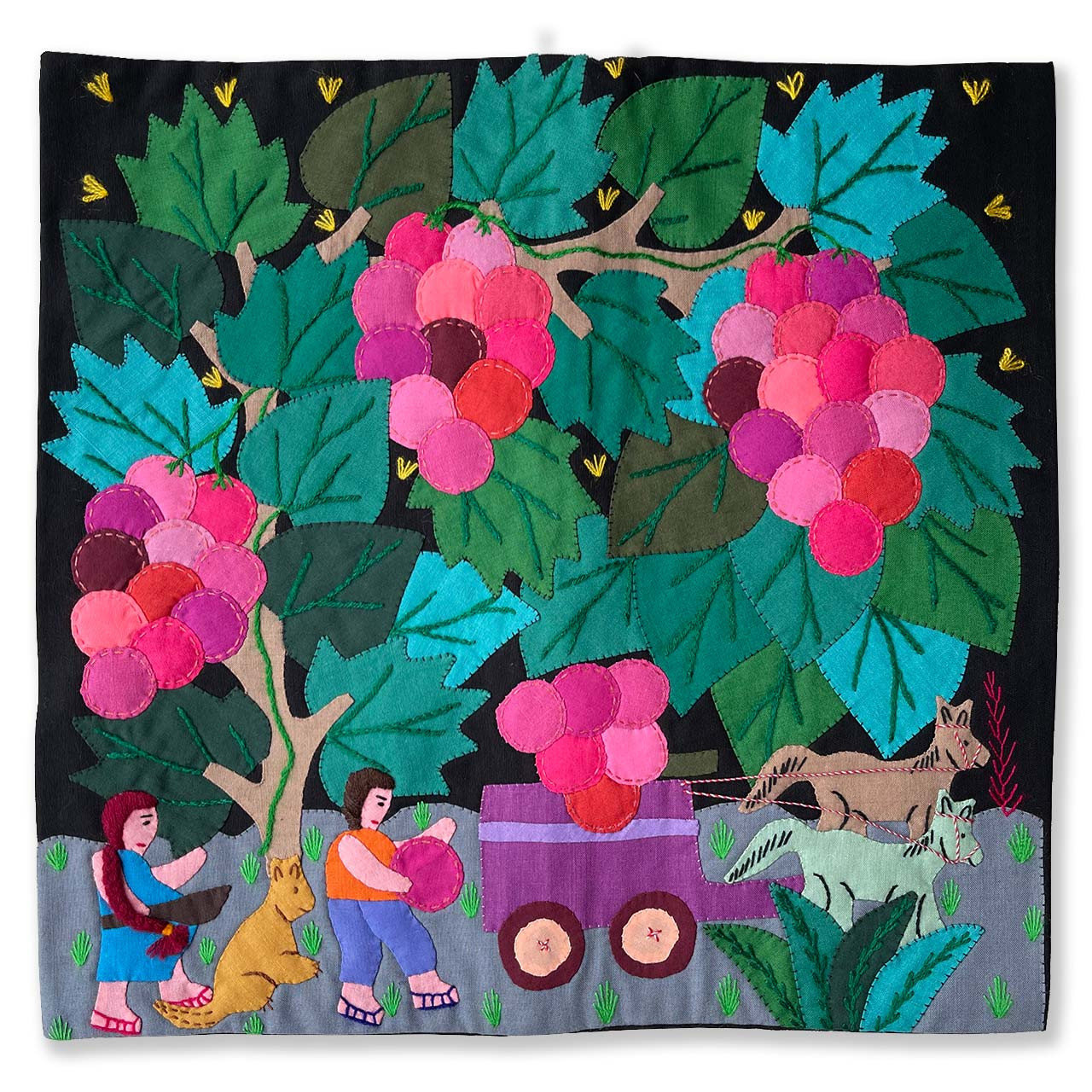 Hand Embroidered Throw Pillow Cover Grape Harvest Celltei