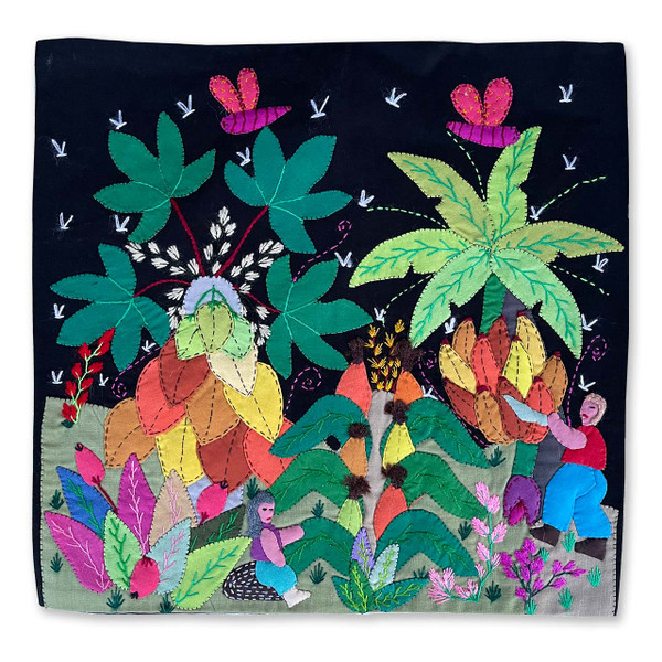 Hand Applique Pillow/Cushion Cover - Papaya & Plantain Harvest