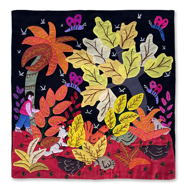 Hand Applique Pillow/Cushion Cover - Chicken Garden