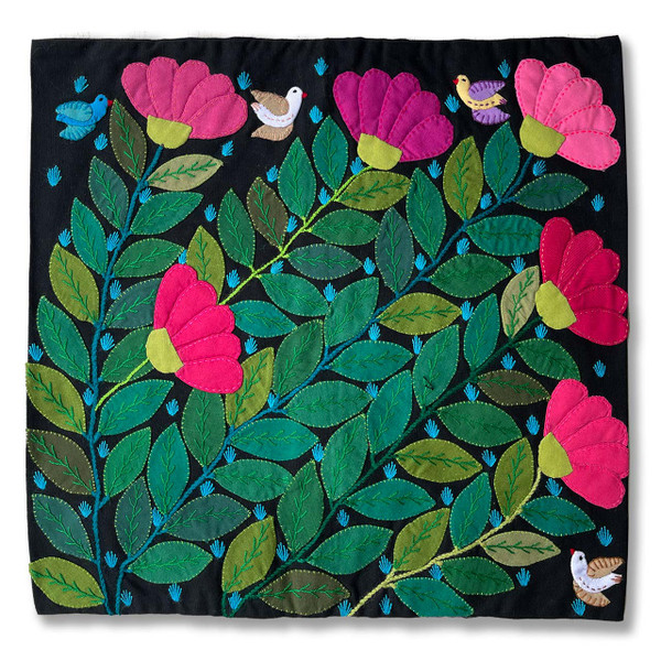 Hand Applique Pillow/Cushion Cover- Foraging Birds Hand Applique Pillow/Cushion Cover- Foraging Birds