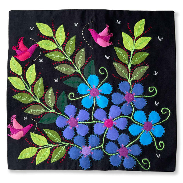 Hand Applique Pillow/Cushion Cover - Dancing Flowers & Birds II Hand Applique Pillow/Cushion Cover - Dancing Flowers & Birds II