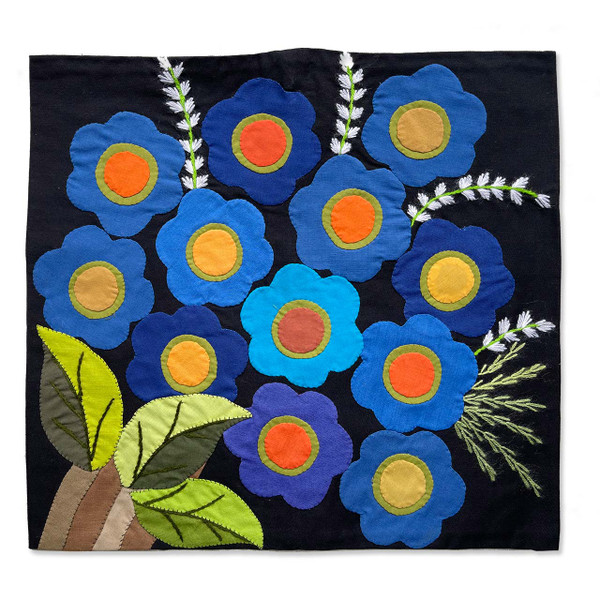 Hand Applique Pillow/Cushion Cover - Blue Flowers Hand Applique Pillow/Cushion Cover - Blue Flowers