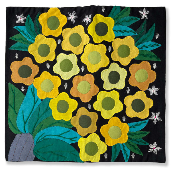 Hand Applique Pillow/Cushion Cover - Smiling Flowers Hand Applique Pillow/Cushion Cover - Smiling Flowers