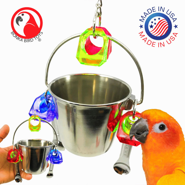 Foraging Bird Toy - Bucket of funs - Stainless Steel Foraging Bird Toy - Bucket of funs - Stainless Steel