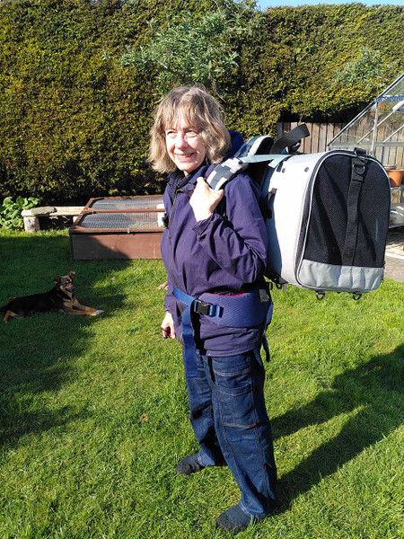 Loved Custom Celltei Backpack for a 33 lbs Senior Female Mixed Breed Dog with Leg issue (in U.K.)