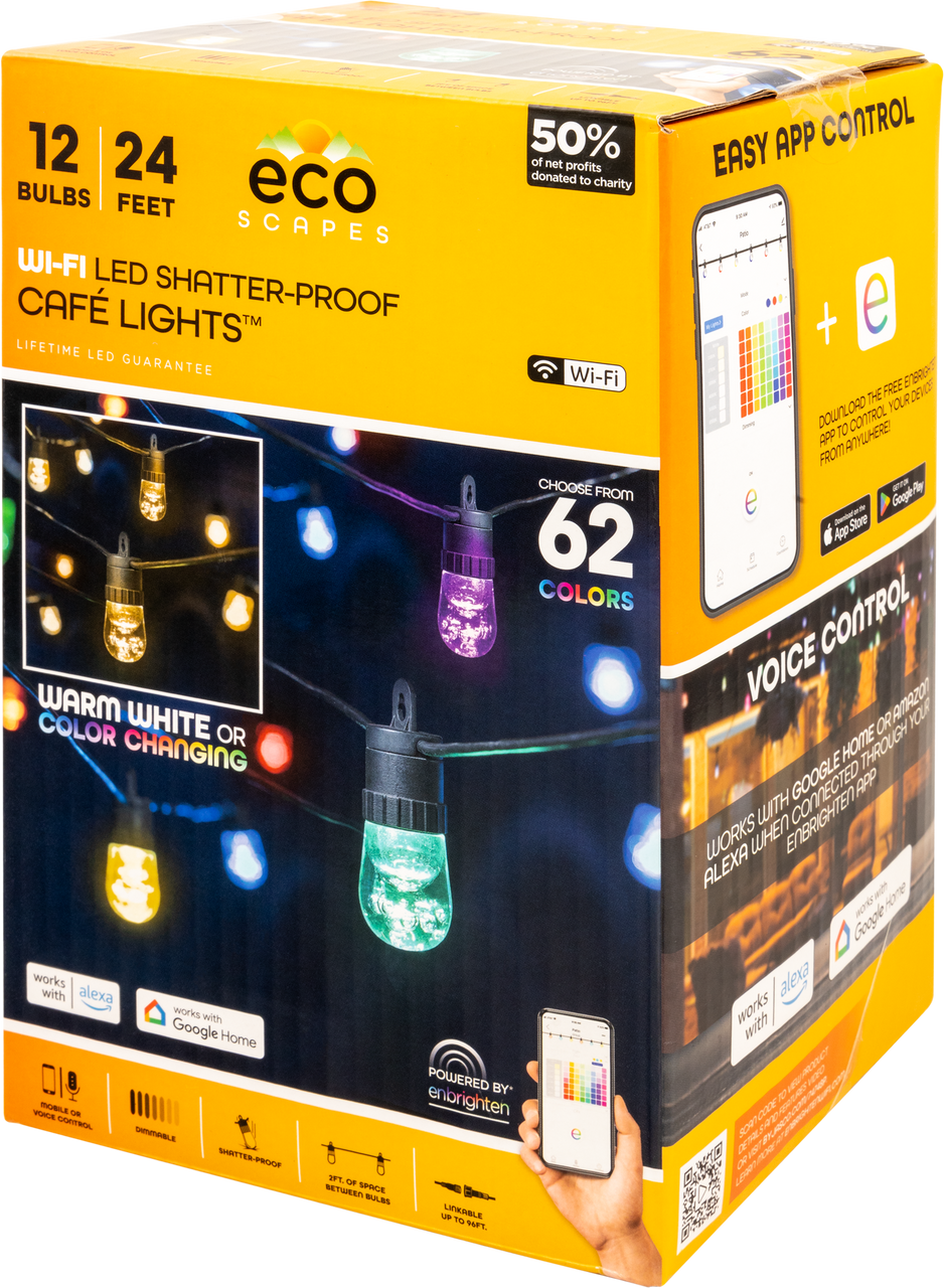 Jasco | Ecoscapes WiFi Cafe Lights, Linkable, 18 AWG, 12 Bulb 24ft |  JS-74748-DK7