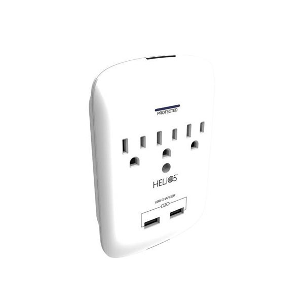 CablesOnline 2-Outlet Wall Tap With Dual USB Charging Ports - 90 Joule Surge Protector, 2.4A Total