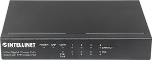 Intellinet Network Solutions 561174 5-Port Gigabit Ethernet PoE+ Switch with SFP Combo Port Intellinet Network Solutions 561174 5-Port Gigabit Ethernet PoE+ Switch with SFP Combo Port