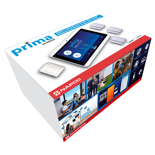 Napco | PRIMA | System in a Box 7" Super Panel, 3 Window/Door Transmitters & PIR, with wall & tabletop brackets, mounting supplies & long-life batteries, suppliedCellular communicator included, Verizon | PKIT1V