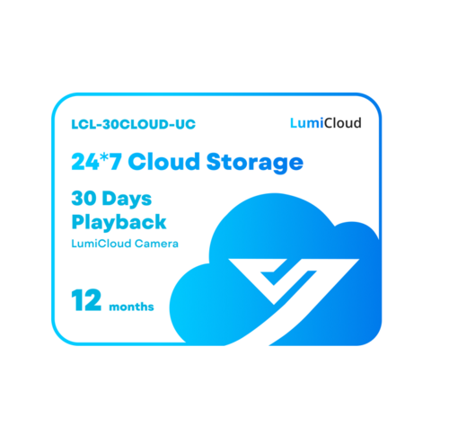 Luminys | LumiCloud 24/7 Storage, 30-Day Rolling Playback for One LumiCloud Direct-to-Cloud Camera (Annual Subscription License) | LCL-30CLOUD-UC