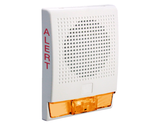 Kidde | Genesis G4 LED High Fidelity Wall Mount Speaker-Strobe, White, ALERT Marking, Multi-Candela Amber Lens, 25V/70V Mass Notification | G4HFWA-S2VMA
