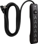 GE 6-Outlet Surge Protector, 800J, 15ft Cord, Safety Covers, Black
