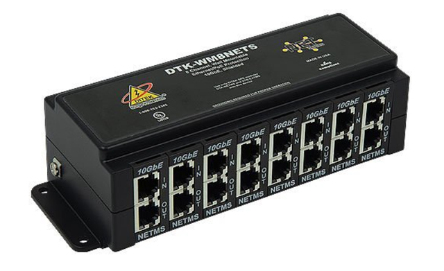 8 Channel Wall Mount POE Ethernet Protector, 1U, Shielded RJ45 In/Out, 10GbE
