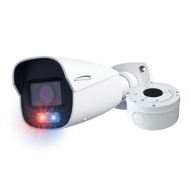 4MP AI IP Bullet Camera with Digital Deterrent, 2.8-12mm motorized lens, White, NDAA, Junc Box