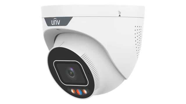UNV IP Turret, Tri-Guard 2.0 (Blue & Red Alarm Light), 1/2.8" 8MP PS CMOS, 30fps@8MP(3840x2160), 2.8mm, 98.4ft IR, 98.4ft White LED, 120dB WDR, 0.001Lux, Built-in Mic & Speaker, Micro SD (256G), Audio