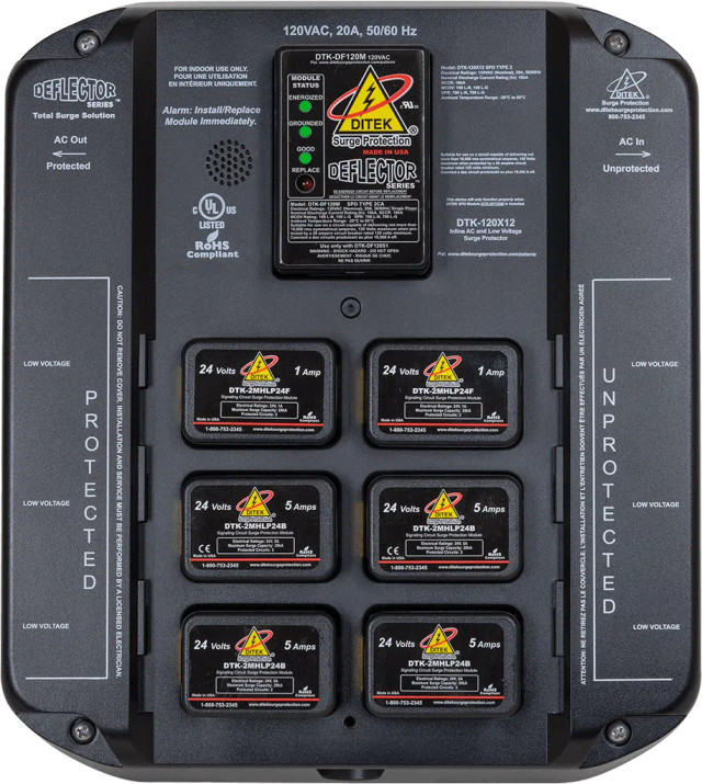 120VAC, 20A Series Connected Surge Protector - with Dry Contacts and Audible Alarm