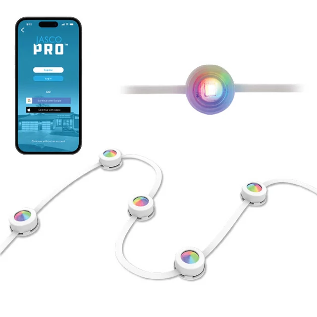 JascoPro Wi-Fi Under-Eave Permanent Outdoor Lights Kit, 90 RGBWWIC Pixels, 82.5ft, White Cord, App-Controlled