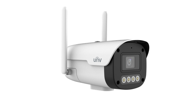 UNV IP Bullet, 4G LTE (Nano SIM), 1/3" 4MP PS CMOS, 30fps@4MP(2560x1440), 4mm, 164ft IR, 164ft White LED, 0.003Lux, 120dB WDR, Micro SD (512GB), Audio I/O, Alarm I/O, DC12V (6.8W), IP67.Compatible wi