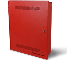 25 Watt Audio Notification Panel with Digital Message Repeater, Microphone and Battery Charger, Red Cabinet
