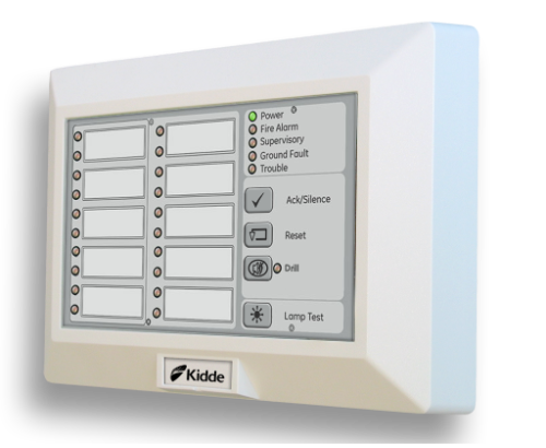 10-Zone LED Fire Alarm Remote Annunciator with System Status LEDs and Common Controls (English Overlay)