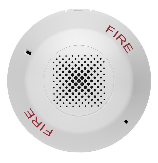 Genesis LED EGCS Series Ceiling Mount Fire Alarm Speaker - White FIRE Marking, Room-Side Wiring Plate Included