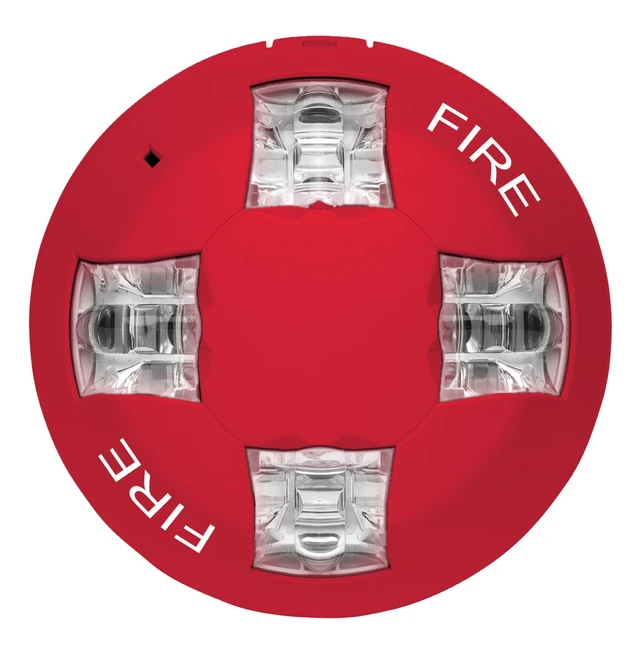 Genesis LED EGC Series Multi-Candela Ceiling Strobe, Red FIRE Marking, Room-Side Wiring Plate