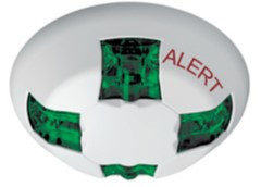 Genesis Ceiling Mass Notification Strobe, White Housing, Green Lens, ALERT Marking, Selectable Candela