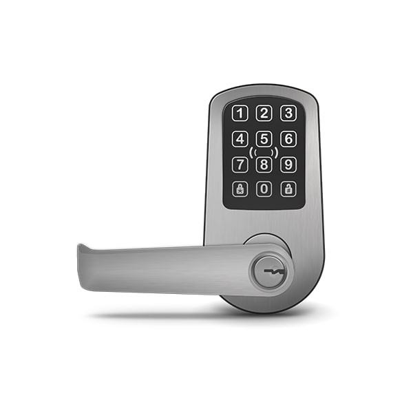 Red Wireless Cylindrical Lock - Prox + Keypad, Satin Chromium