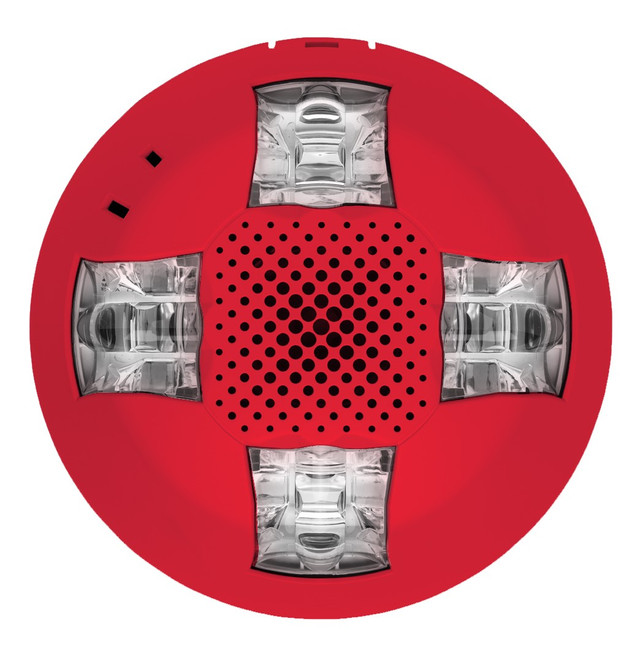 Ceiling/Wall Horn/Strobe 135-185cd Red No Marking. Room Side Wiring Plate included.