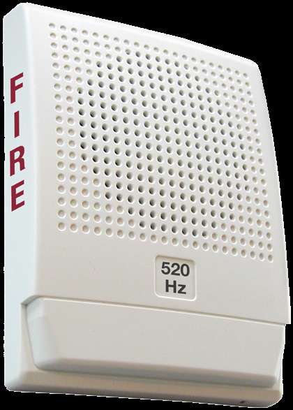 Ceiling/Wall Low Frequency Horn White FIRE Marking. Room Side Wiring Plate included.