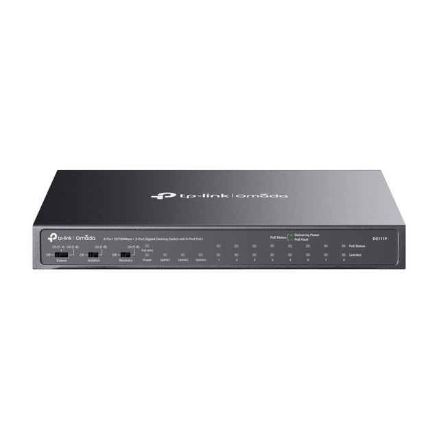 Omada 11-Port Unmanaged Desktop PoE+ Switch, 8 x 10/100 PoE+ Ports and 3 Gigabit Uplinks, 65 W