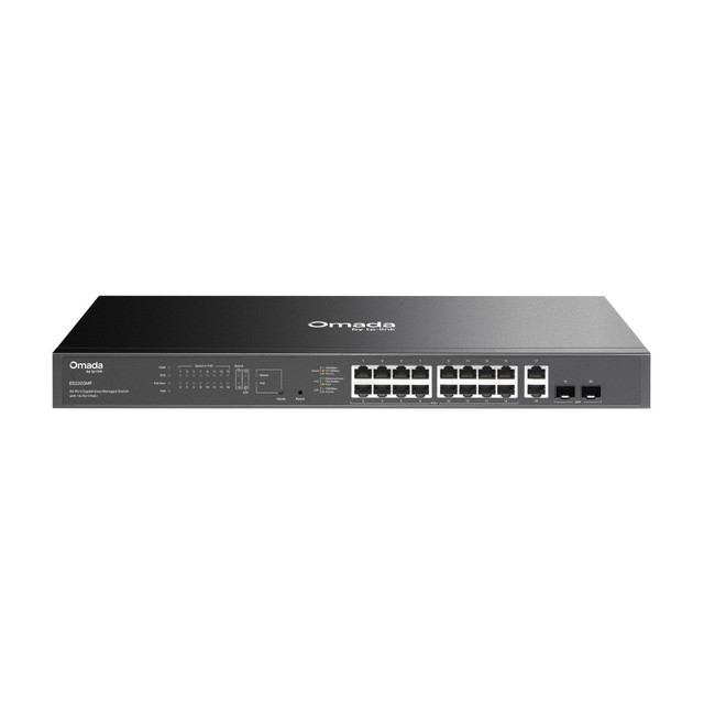 Omada 20-Port Gigabit Easy Managed PoE+ Switch, 16 PoE+ Ports, 250 W, 2 SFP Slots, 1U Rack