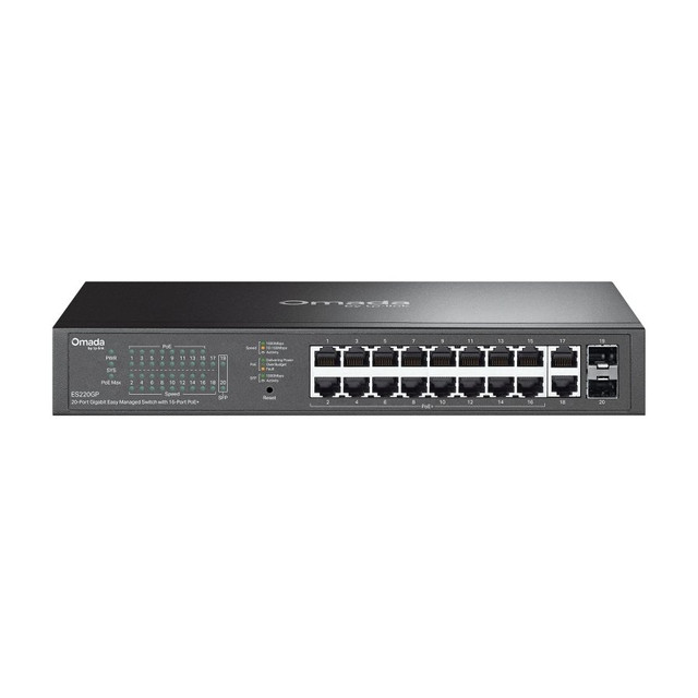 Omada 20-Port Gigabit Easy Managed PoE+ Switch, 16 PoE+ Ports, 150 W, 2 SFP Slots, Fanless