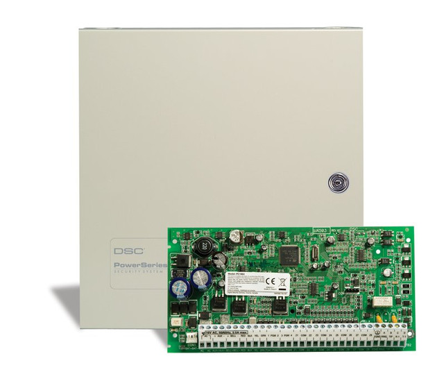 PowerSeries 8 Zone hybrid control panel w/CP-01 software, expandable to 64 zones, w/ large cabinet and English manuals