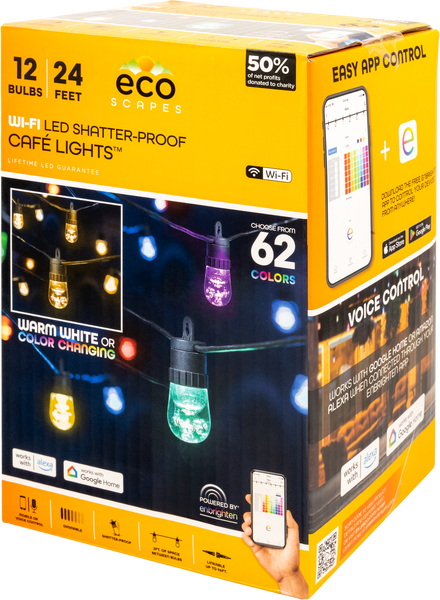 Jasco | Ecoscapes WiFi Cafe Lights, Linkable, 18 AWG, 12 Bulb 24ft 